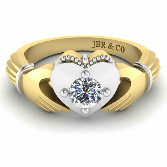 Milgrain Two Tone Heart S925 Claddagh Ring - JBR Jeweler