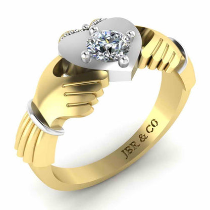 Milgrain Two Tone Heart S925 Claddagh Ring - JBR Jeweler