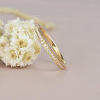 Milgrain Yellow Gold Half Eternity Minimalist Bridal Stacking Moissanite Wedding Band - JBR Jeweler
