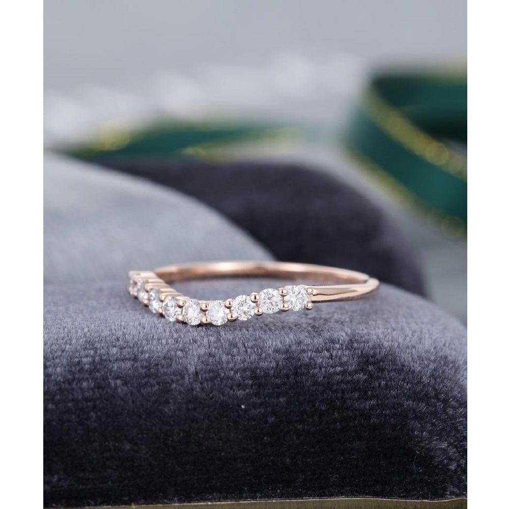 Minimalist Rose Gold Curved Stacking Matching Bridal Moissanite Wedding Matching Band - JBR Jeweler