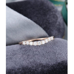 Minimalist Rose Gold Curved Stacking Matching Bridal Moissanite Wedding Matching Band - JBR Jeweler