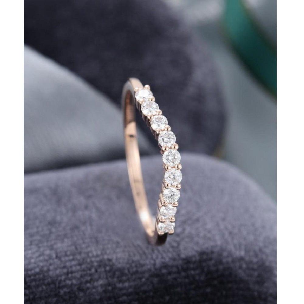 Minimalist Rose Gold Curved Stacking Matching Bridal Moissanite Wedding Matching Band - JBR Jeweler