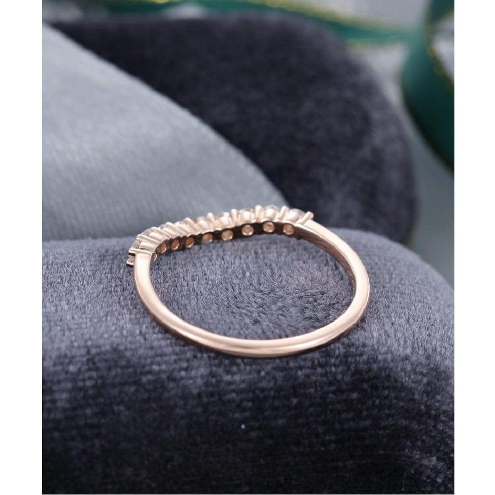 Minimalist Rose Gold Curved Stacking Matching Bridal Moissanite Wedding Matching Band - JBR Jeweler