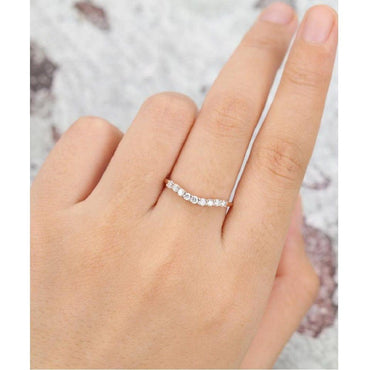 Minimalist Rose Gold Curved Stacking Matching Bridal Moissanite Wedding Matching Band - JBR Jeweler