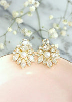 Mother of Pearl Round and Marquise Cut Moissanite Wedding Earring - JBR Jeweler