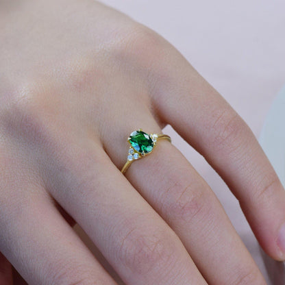 Oval Cut Emerald Gold Engagement Dainty Emerald Anniversary Ring Gift For Her - JBR Jeweler