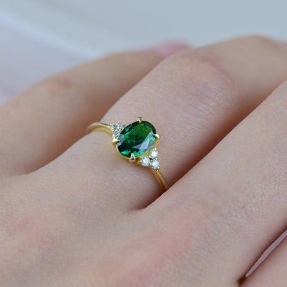 Oval Cut Emerald Gold Engagement Dainty Emerald Anniversary Ring Gift For Her - JBR Jeweler