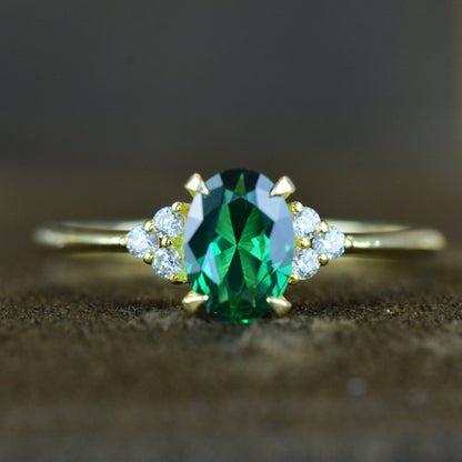 Oval Cut Emerald Gold Engagement Dainty Emerald Anniversary Ring Gift For Her - JBR Jeweler