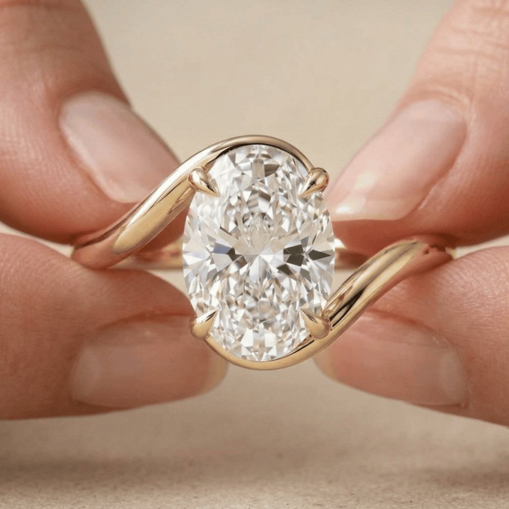 Oval moissanite bypass engagement ring for women