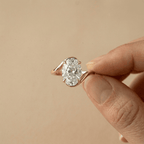14K gold bypass style oval moissanite bridal ring