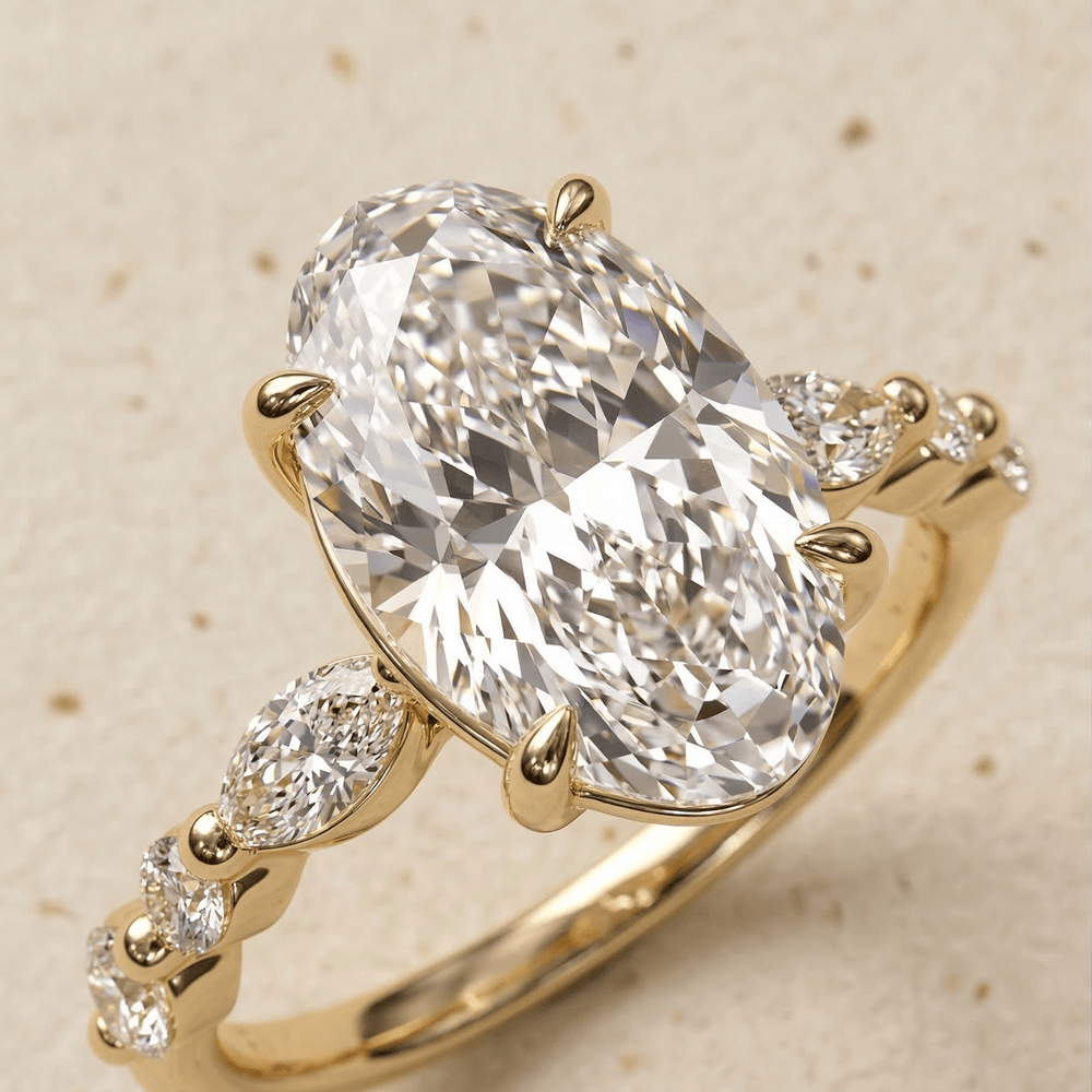 Dainty marquise moissanite band with oval center stone