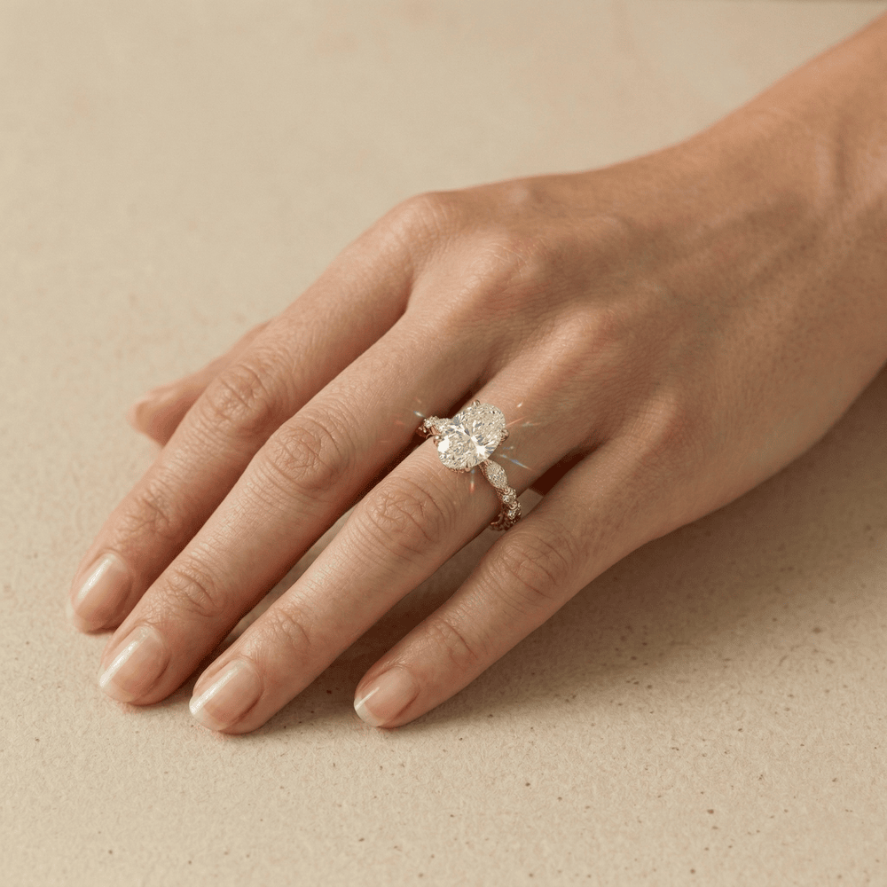 Oval moissanite promise ring with elegant design