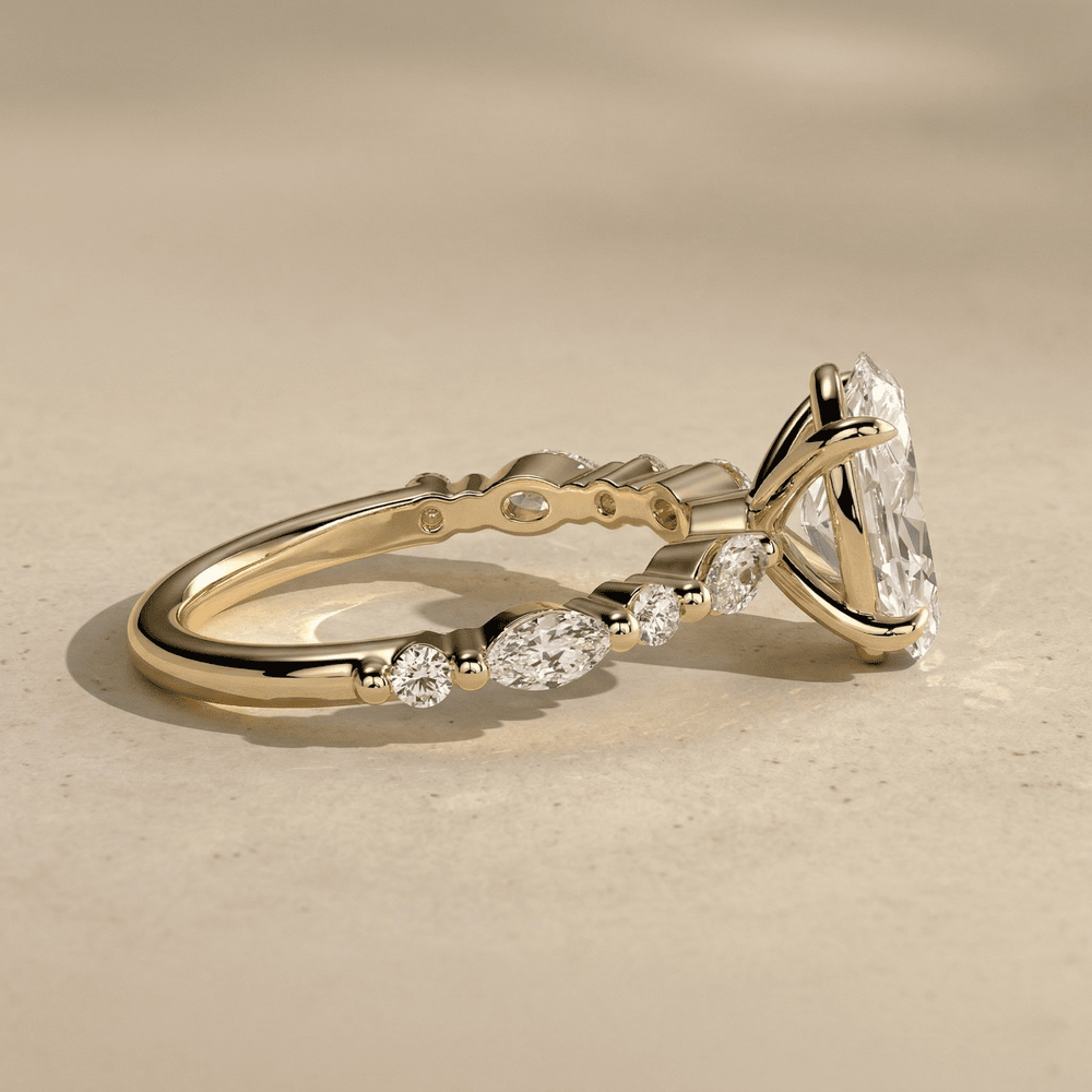 Oval moissanite engagement ring with sparkling side stones