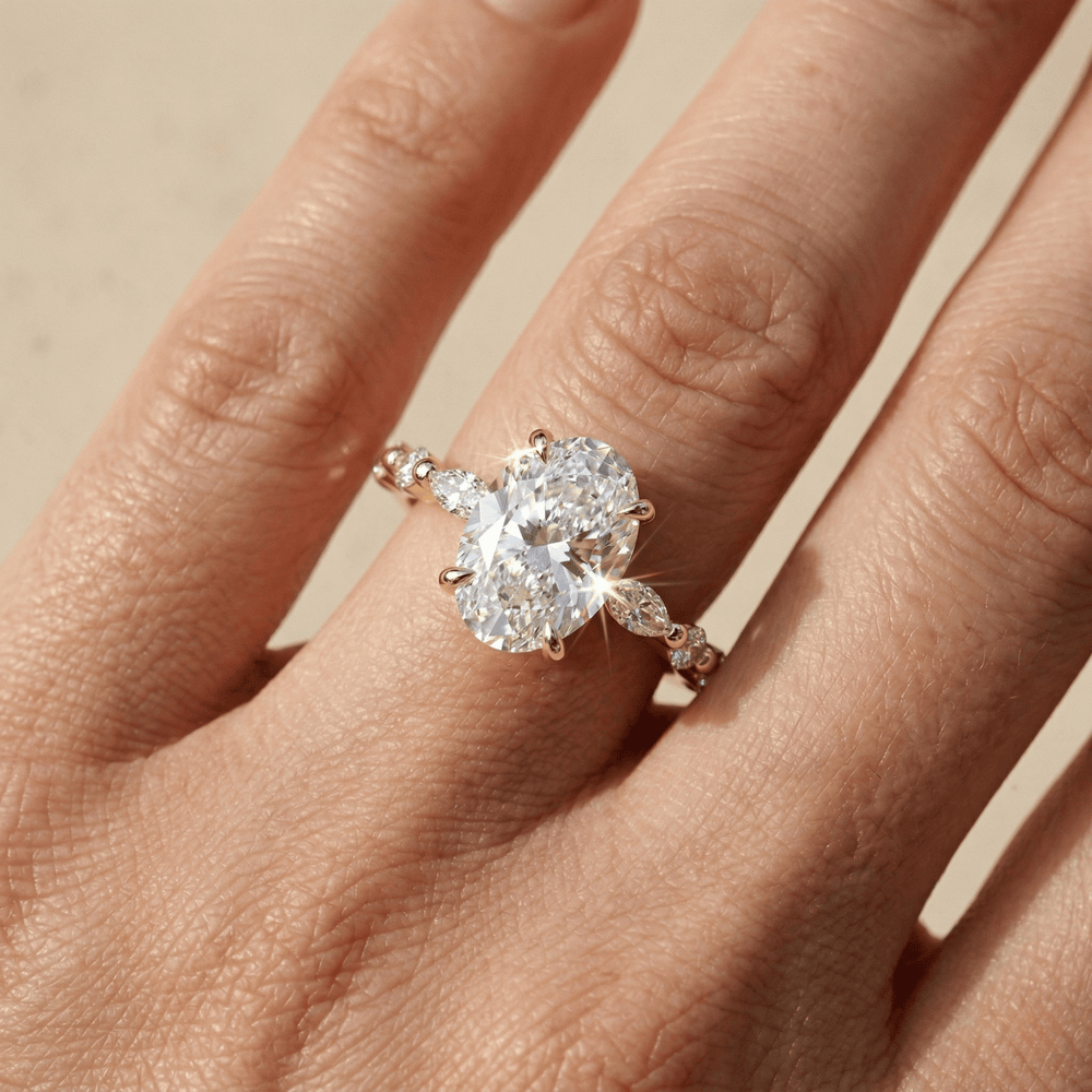 Hidden halo oval moissanite bridal ring for her