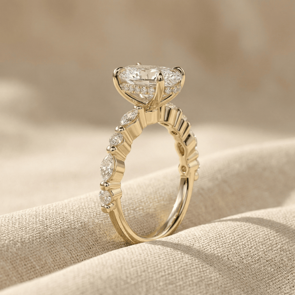 Elegant oval solitaire engagement ring with moissanite accents