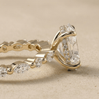 Oval moissanite engagement ring with hidden halo design