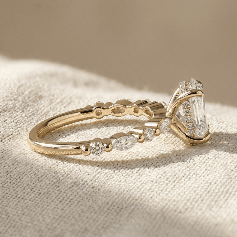 Oval moissanite ring with delicate side stones