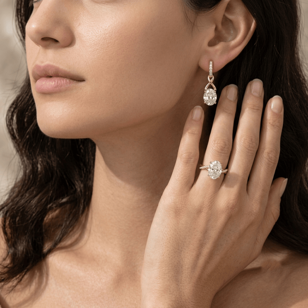 Oval moissanite ring with elegant twisted shank