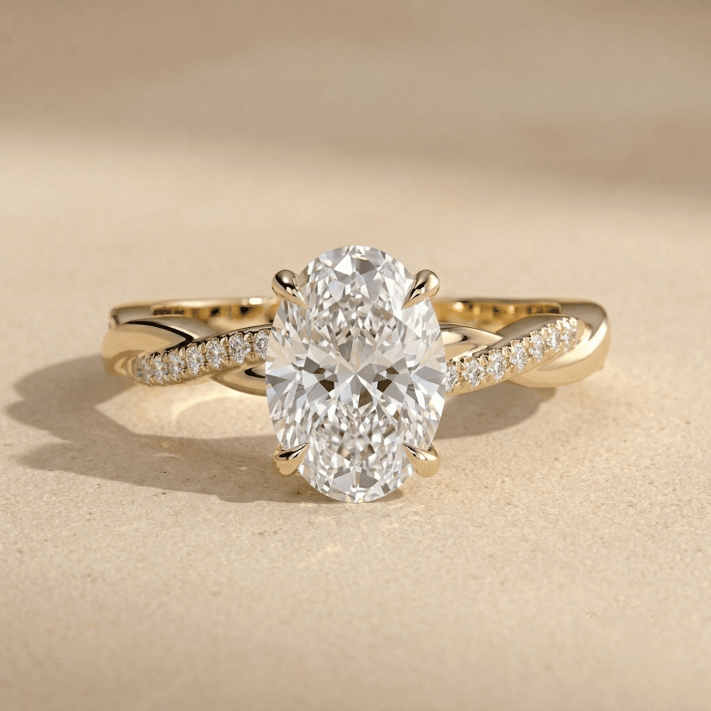 Hidden halo oval moissanite solitaire ring for women