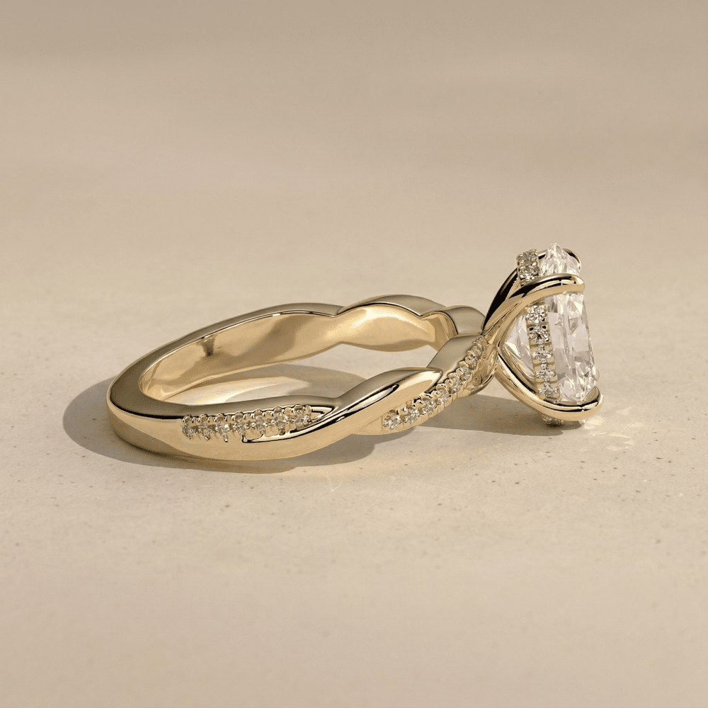 Oval moissanite hidden halo bridal ring design