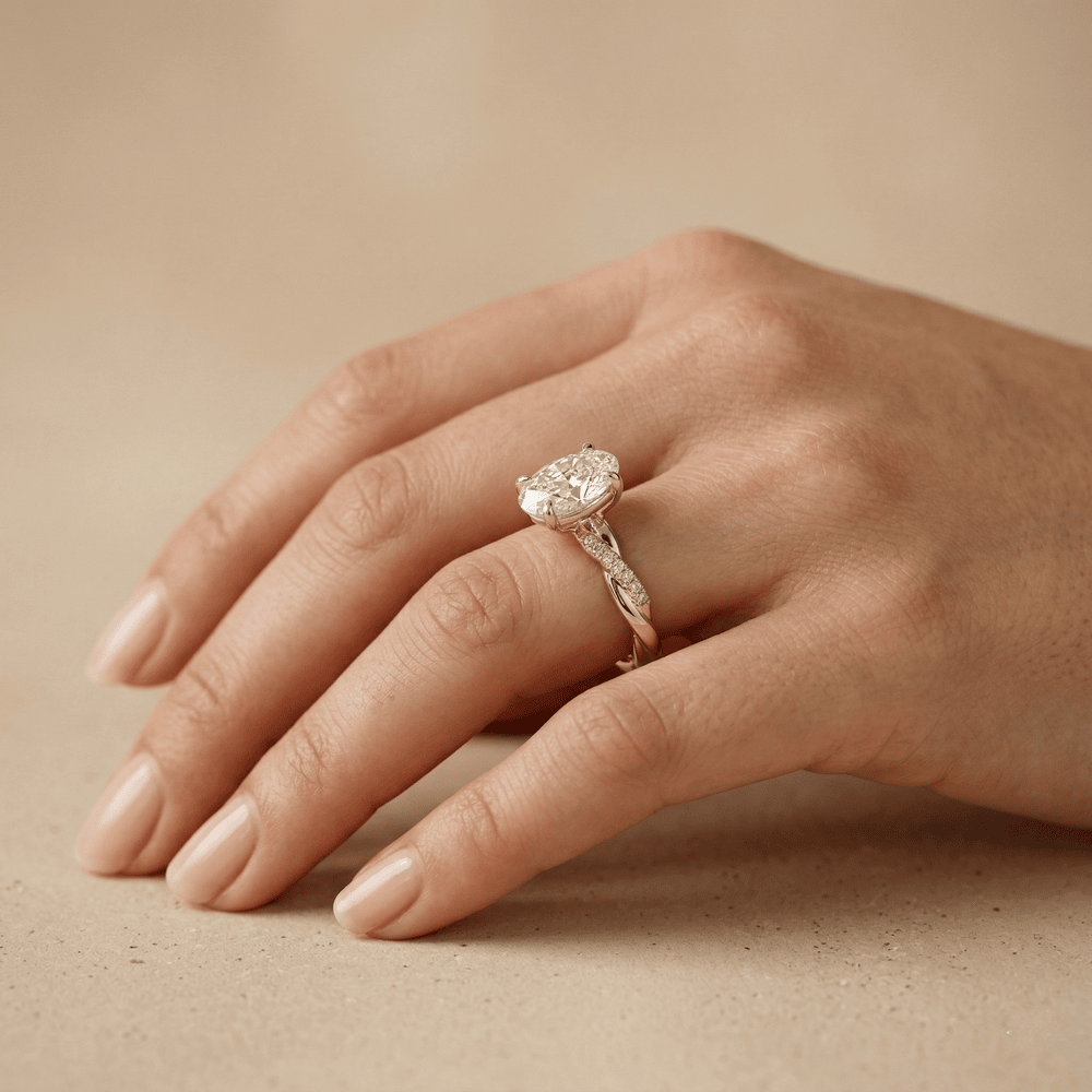 Twisted band oval moissanite ring for anniversary gift