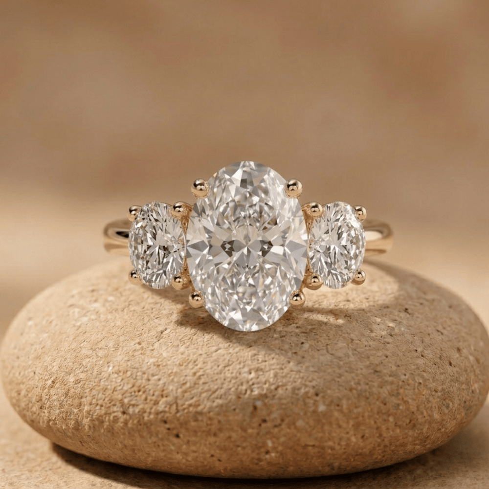 Three stone oval moissanite bridal ring