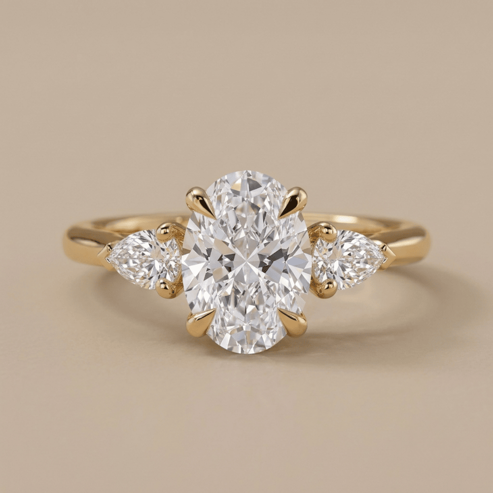 Three stone oval moissanite gold promise ring