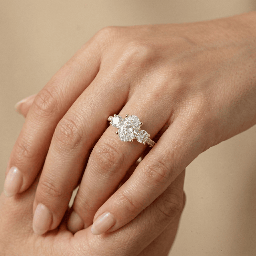 14K solid gold three stone moissanite engagement ring