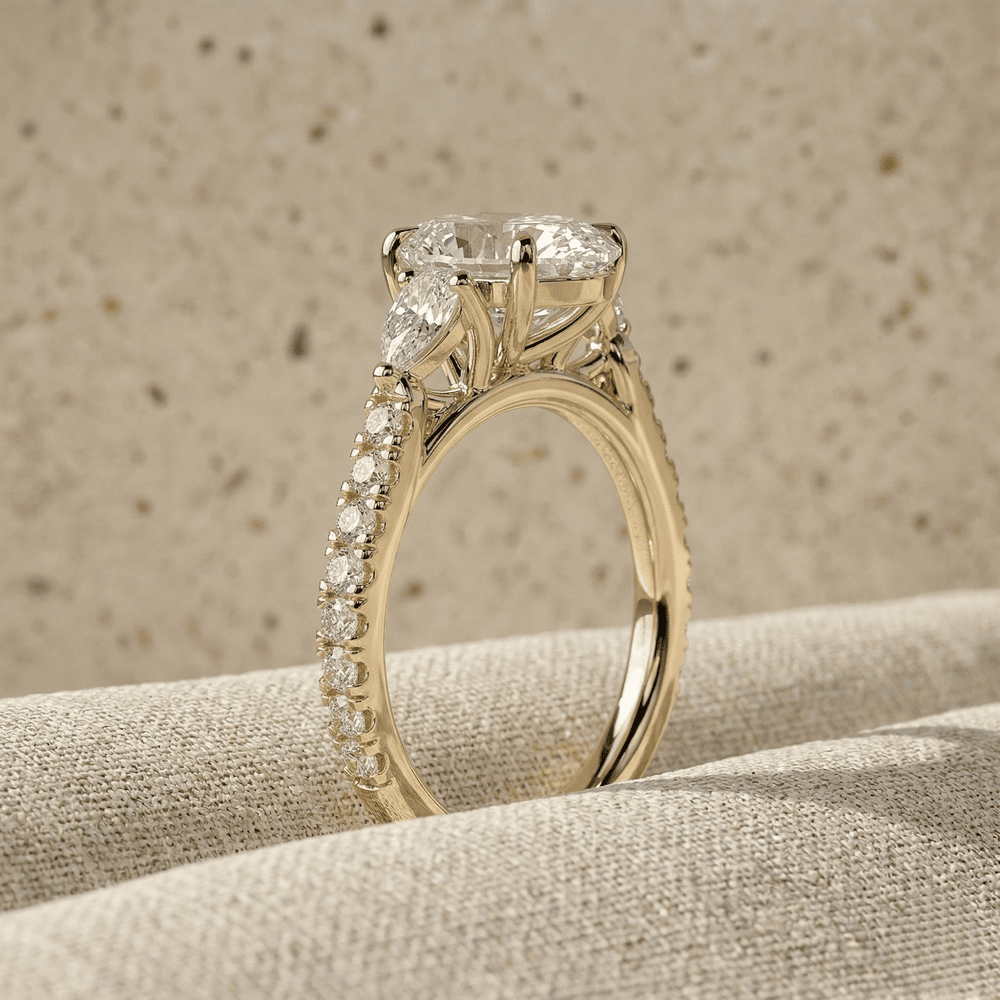 Oval Moissanite Ring with Pave Side Stones