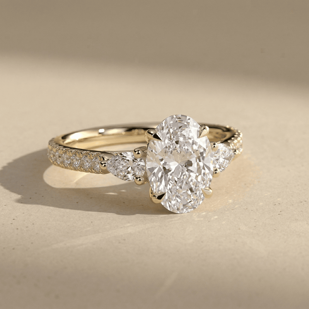 Oval Center Moissanite Three Stone Engagement Ring