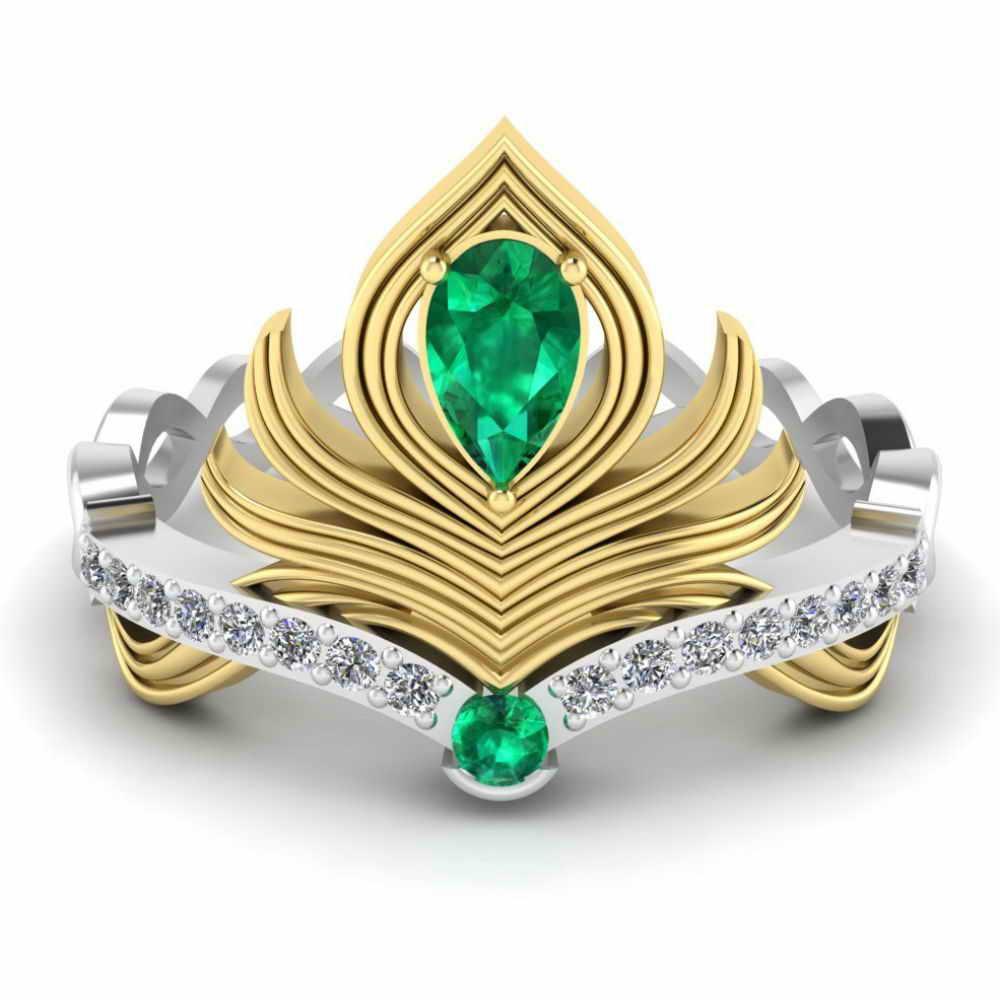 Peacock Pitch Emerald Sterling Silver Two Tone Ring - JBR Jeweler