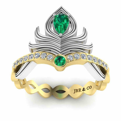 Peacock Pitch Emerald Sterling Silver Two Tone Ring - JBR Jeweler