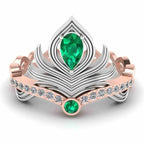 Peacock Pitch Emerald Sterling Silver Two Tone Ring - JBR Jeweler