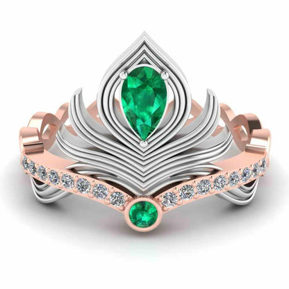 Peacock Pitch Emerald Sterling Silver Two Tone Ring - JBR Jeweler