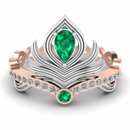 Peacock Pitch Emerald Sterling Silver Two Tone Ring - JBR Jeweler