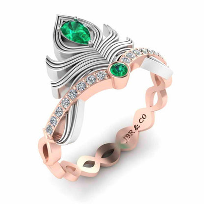 Peacock Pitch Emerald Sterling Silver Two Tone Ring - JBR Jeweler