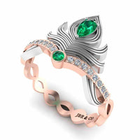 Peacock Pitch Emerald Sterling Silver Two Tone Ring - JBR Jeweler