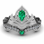 Peacock Pitch Emerald Sterling Silver Two Tone Ring - JBR Jeweler