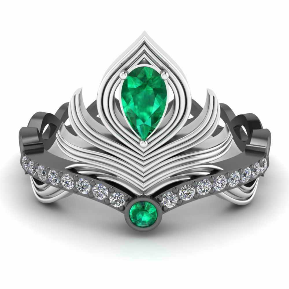 Peacock Pitch Emerald Sterling Silver Two Tone Ring - JBR Jeweler