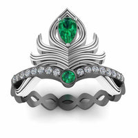 Peacock Pitch Emerald Sterling Silver Two Tone Ring - JBR Jeweler