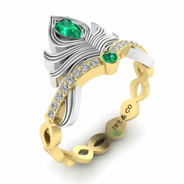 Peacock Pitch Emerald Sterling Silver Two Tone Ring - JBR Jeweler