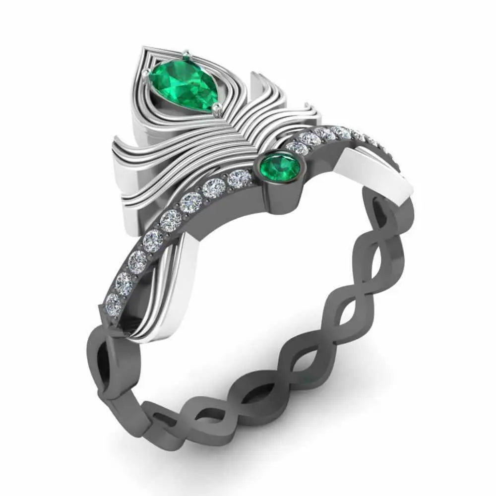 Peacock Pitch Emerald Sterling Silver Two Tone Ring - JBR Jeweler