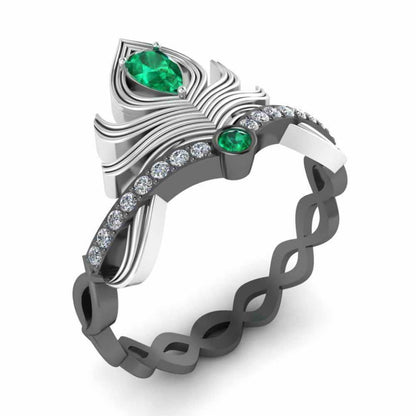 Peacock Pitch Emerald Sterling Silver Two Tone Ring - JBR Jeweler