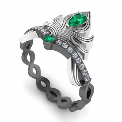 Peacock Pitch Emerald Sterling Silver Two Tone Ring - JBR Jeweler