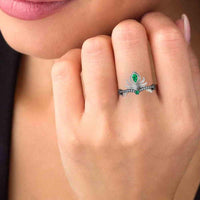 Peacock Pitch Emerald Sterling Silver Two Tone Ring - JBR Jeweler