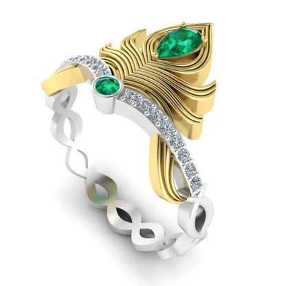 Peacock Pitch Emerald Sterling Silver Two Tone Ring - JBR Jeweler