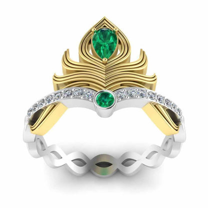 Peacock Pitch Emerald Sterling Silver Two Tone Ring - JBR Jeweler