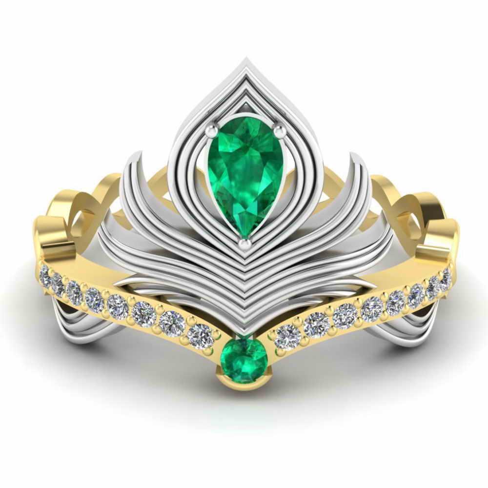 Peacock Pitch Emerald Sterling Silver Two Tone Ring - JBR Jeweler