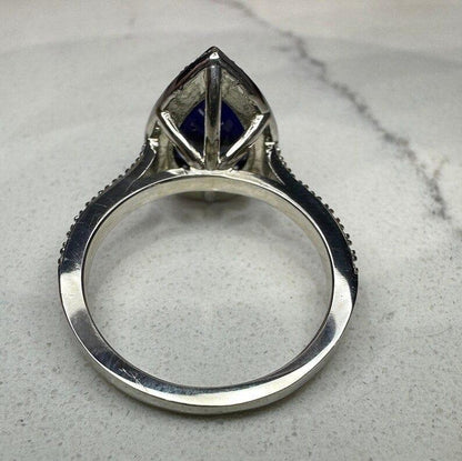 Pear Blue sapphire wedding halo 3.45ctw 14k white gold ring - JBR Jeweler