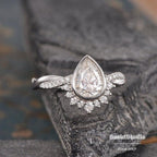 Pear Cut 1.50CT Bezel Set Diamond Rose Gold Intertwined Moissanite Engagement Wedding Ring Set - JBR Jeweler